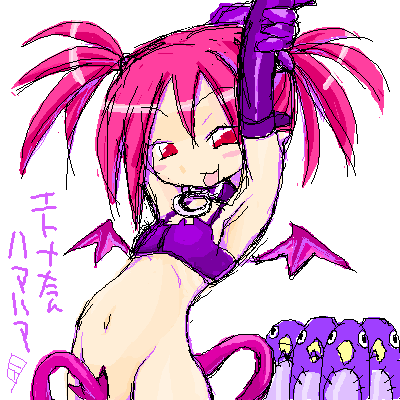 demon_tail disgaea disgaea_1 etna kobayashi_tetsuya lowres nippon_ichi_software no_panties oekaki prinny tail translation_request wings