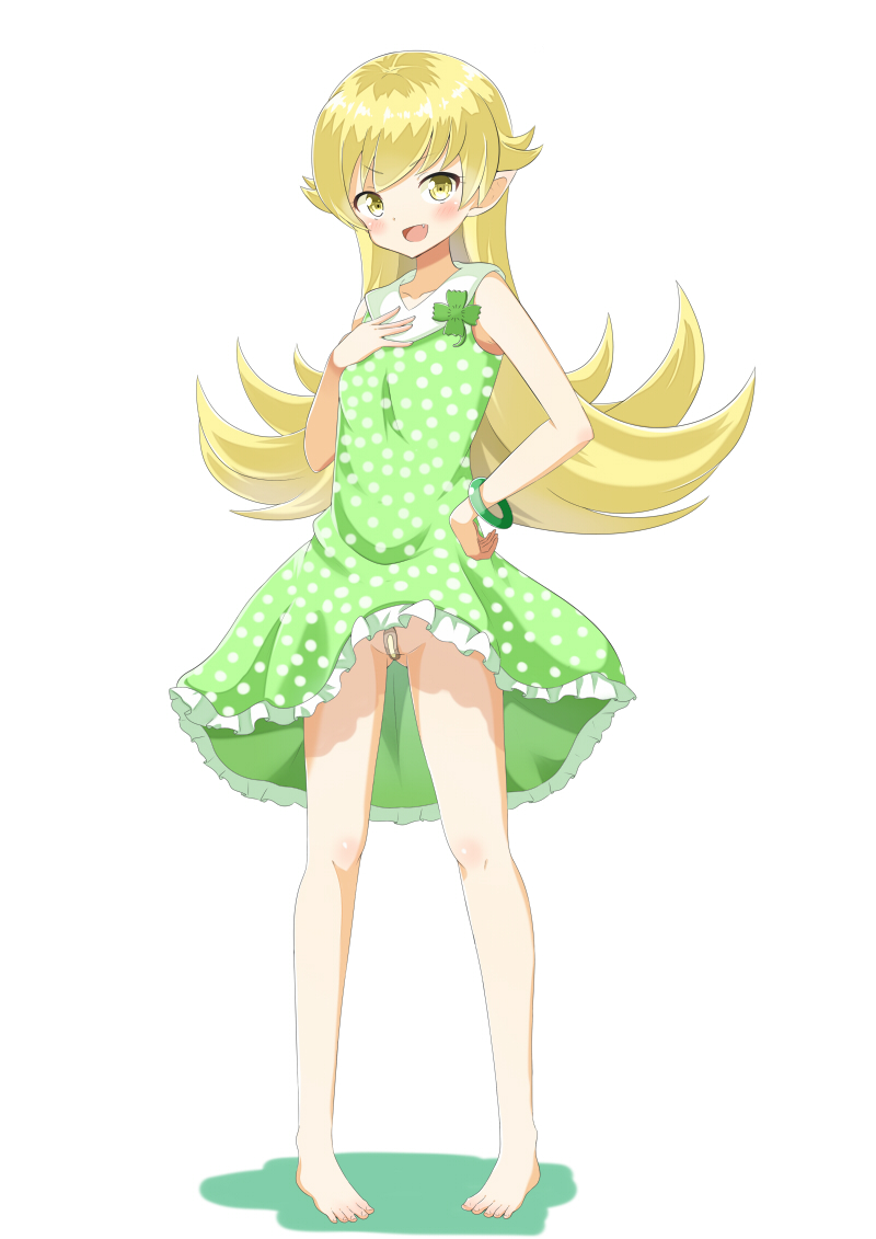 artist_request bakemonogatari bandaid_on_pussy barefoot blonde_hair long_hair looking_at_viewer monogatari_(series) nisemonogatari oshino_shinobu yellow_eyes