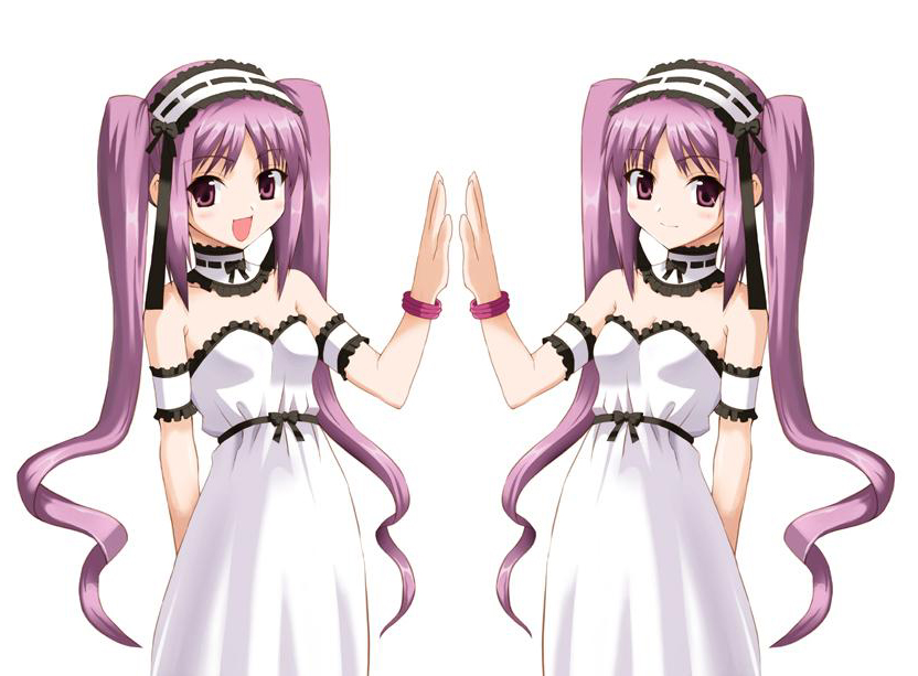 2girls breasts dress euryale euryale_(fate) fate/grand_order fate/hollow_ataraxia fate/stay_night fate_(series) ishigami_kazui multiple_girls siblings small_breasts smile standing stheno_(fate) symmetry twins