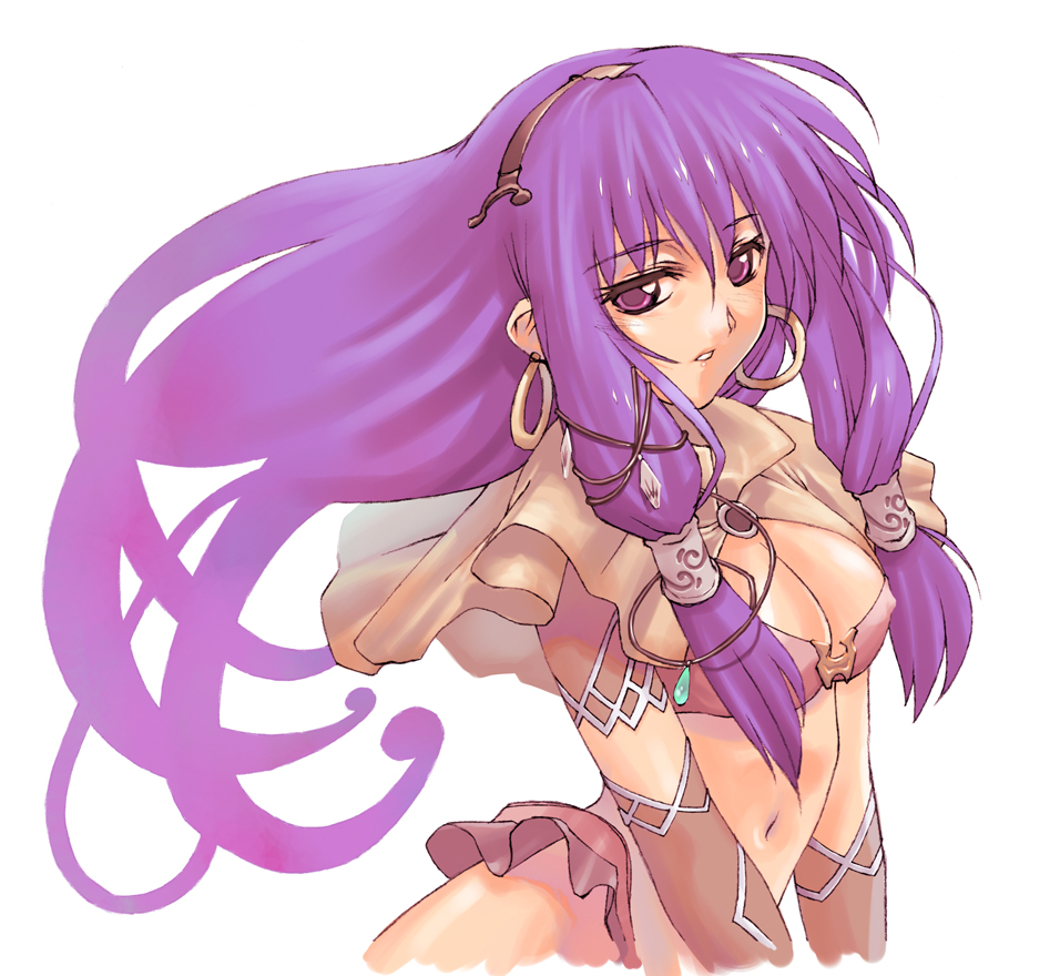 1girls blush breasts cleavage color female mage mage_(ragnarok_online) magician morii_shizuki no_panties purple_hair ragnarok_online solo