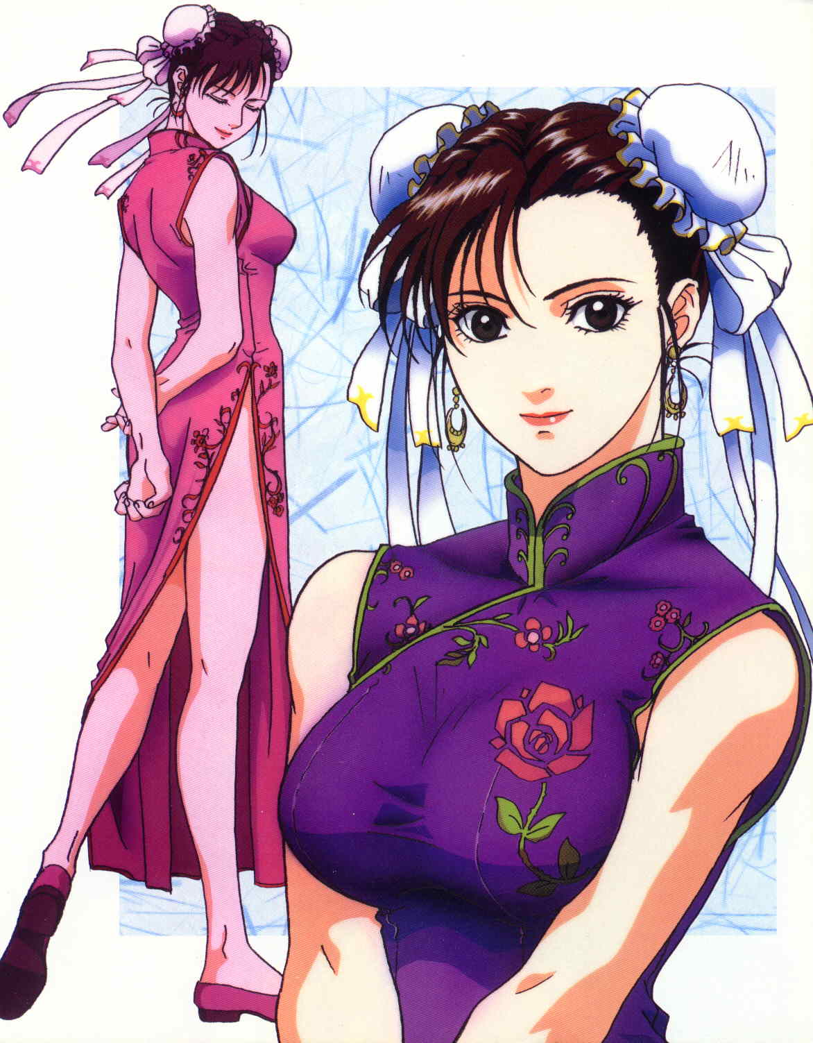 1girls 90s capcom china_dress chinese_clothes chun-li female highres murase_shuko official_art solo straight_hair street_fighter