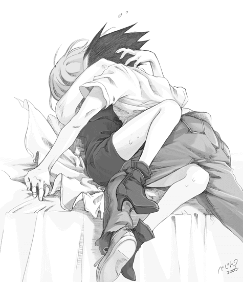 2006 bejin bulma_briefs dragon_ball dragon_ball_z female human kissing male monochrome source_request straight transparent_background vegeta