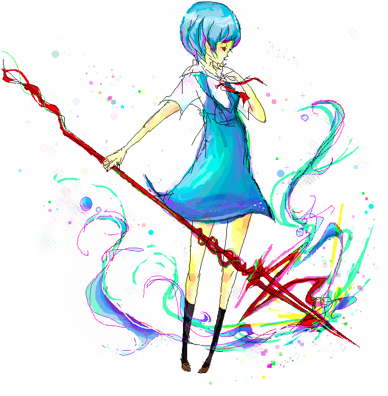 blue_hair clothes clothing dress female female_only human lance lance_of_longinus neon_genesis_evangelion oekaki polearm rei_ayanami school_uniform seifuku serafuku solo spear weapon