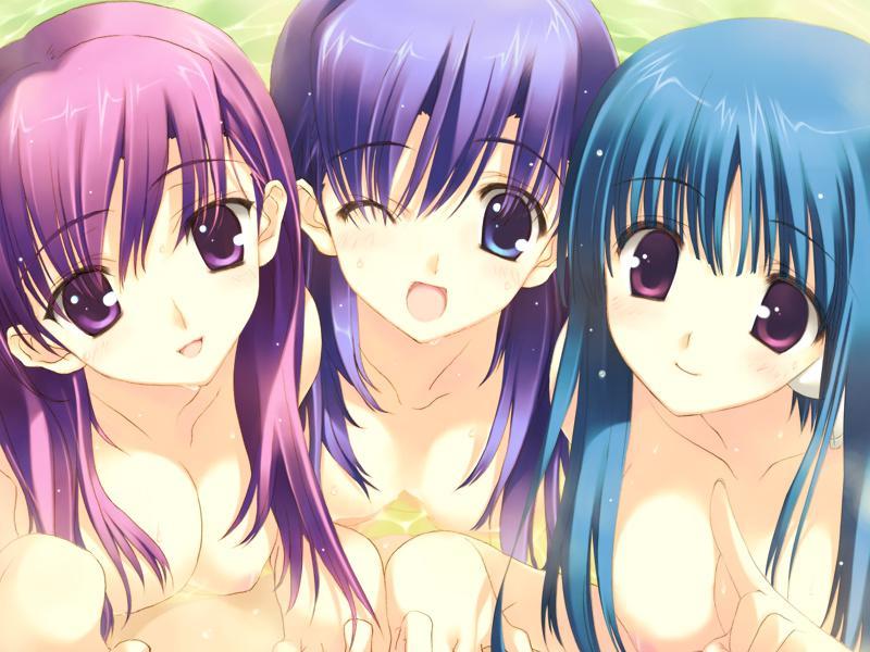 bath blue_hair game_cg himeyuri_ruri himeyuri_sango ilfa_(to_heart) medium_breasts mitsumi_misato nakamura_takeshi nude purple_hair to_heart_(series) to_heart_2 to_heart_2_xrated water