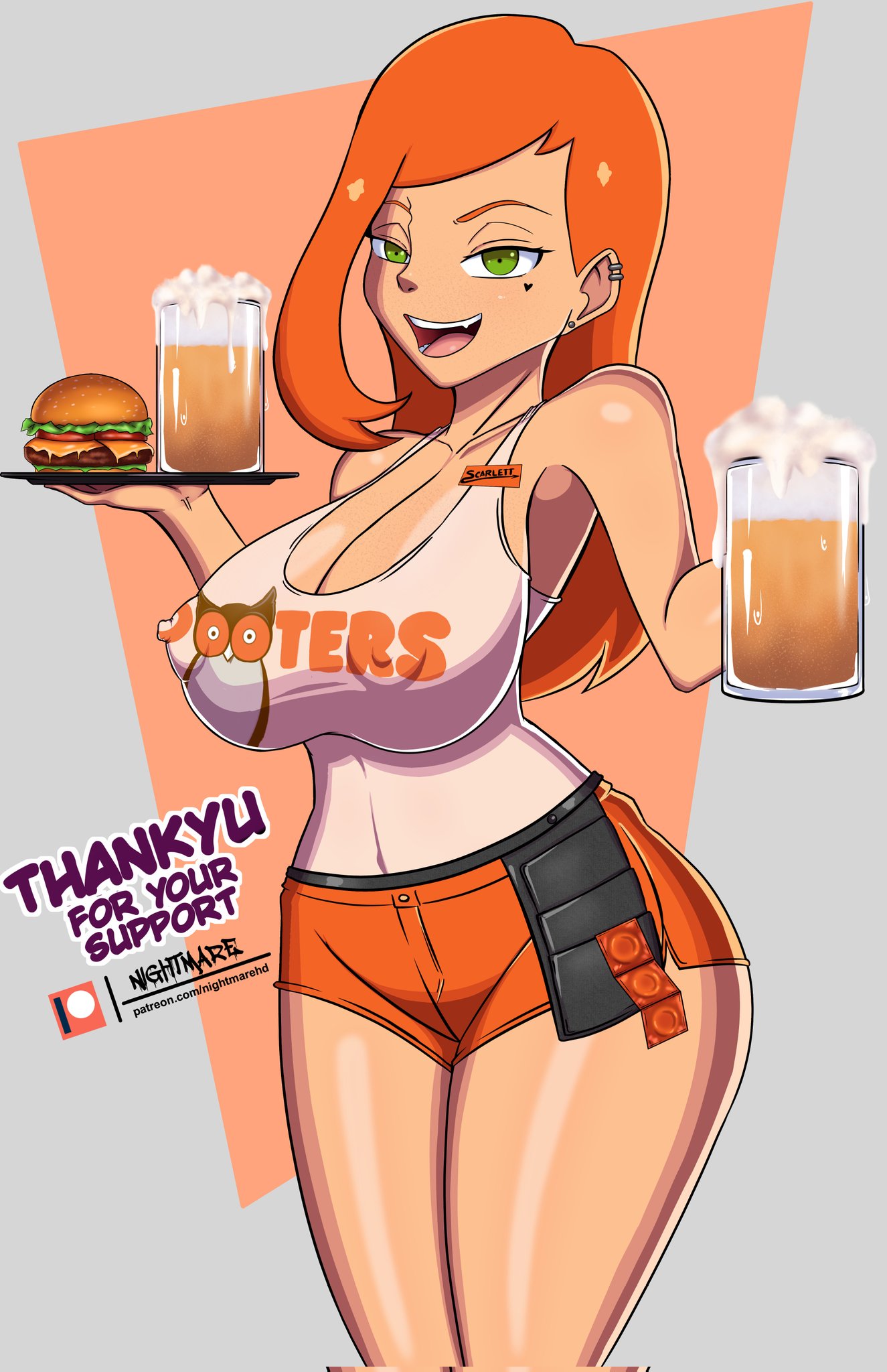1girls, big breasts, breasts, busty, cleavage, curvaceous, curves, curvy, curvy body, curvy female, curvy figure, female, female focus, green eyes, huge breasts, large breasts, long hair, nightmare hdraw, orange hair, original, original character, scarlett (nightmare hdraw), voluptuous