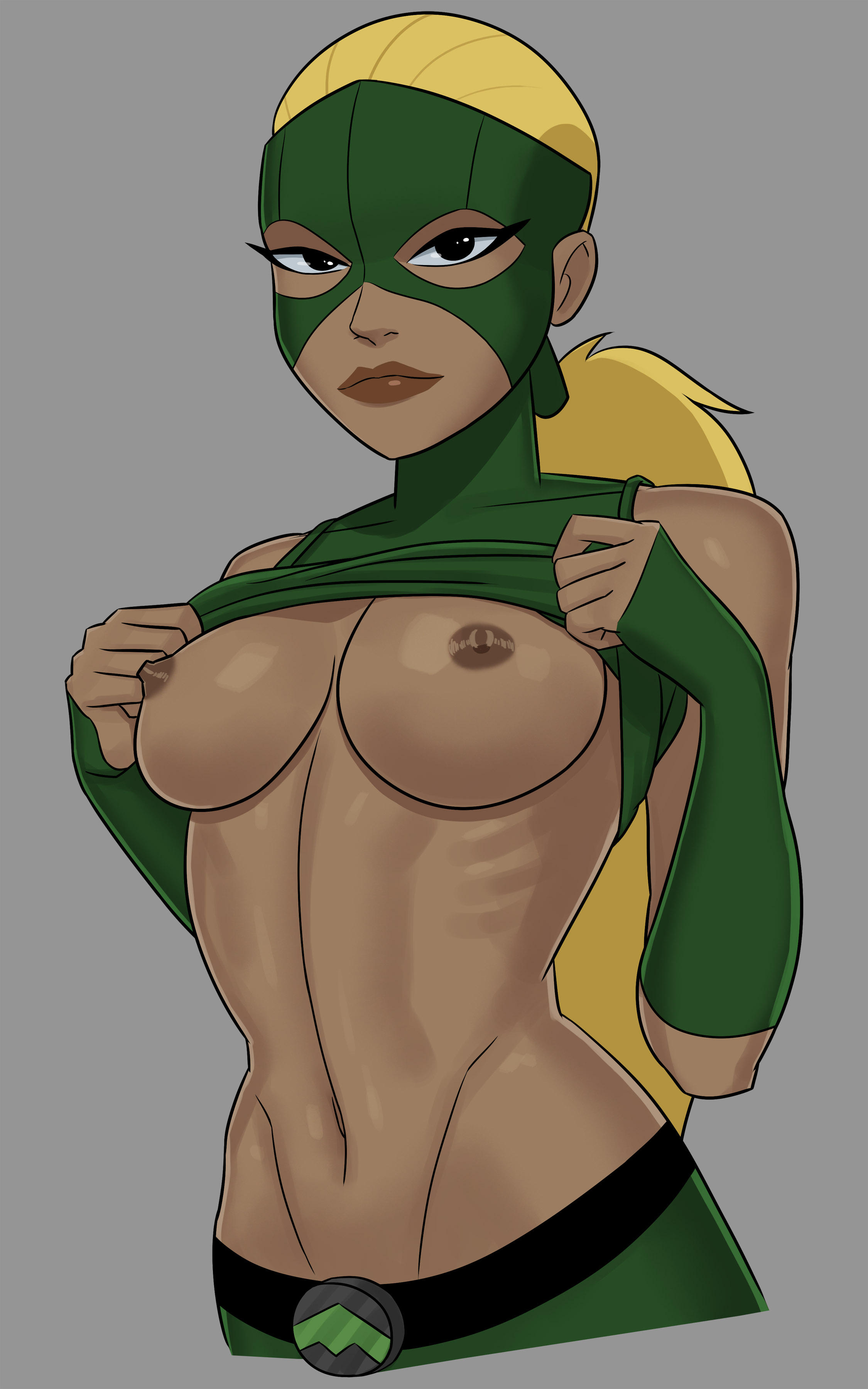 artemis (dc), artemis crock, breasts, breasts out, dc, dc comics, female, partially clothed, shirt lift, something unlimited, sunsetriders7, young justice