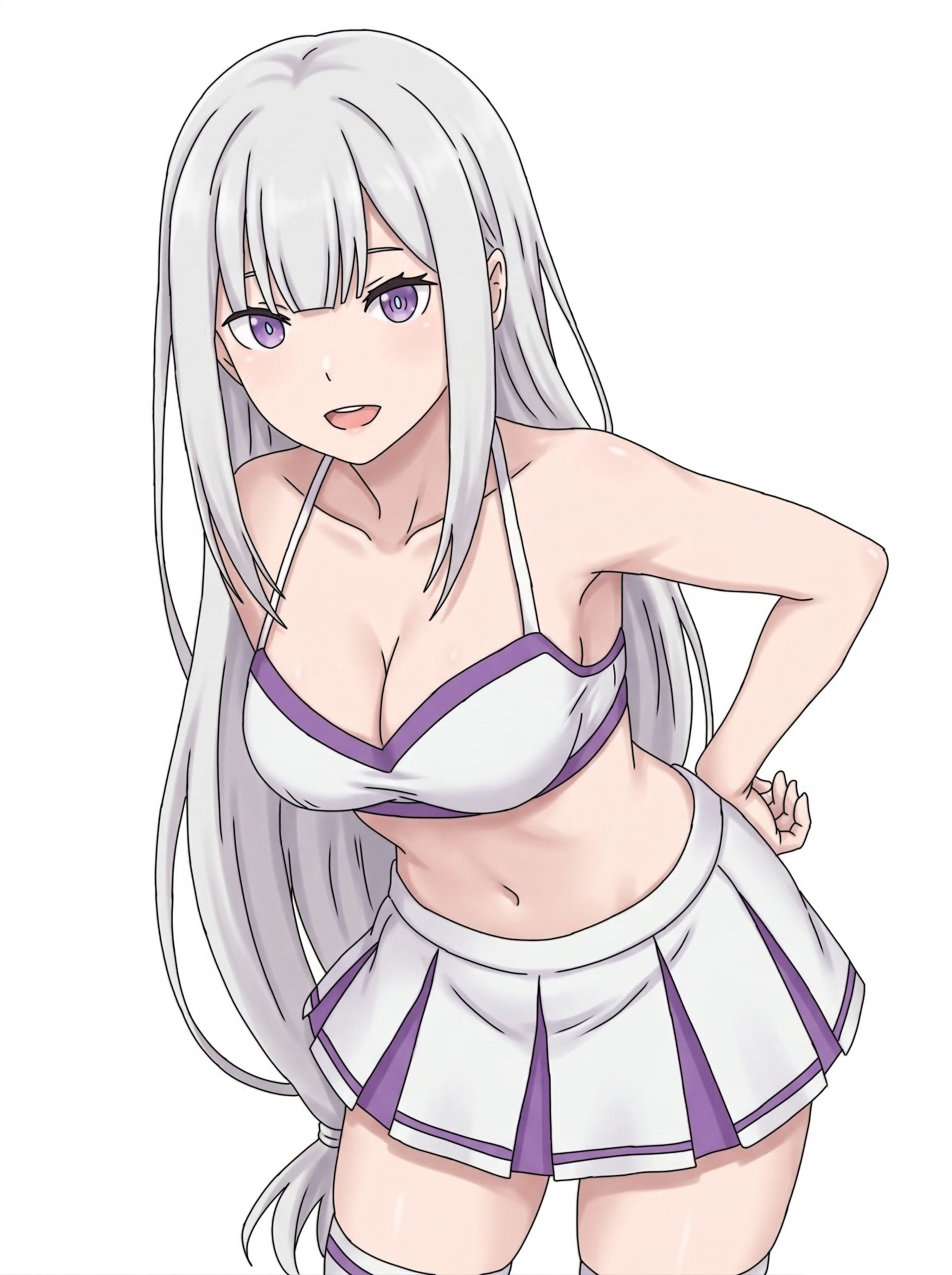 cheerleader, cheerleader uniform, curyfromzero, emilia (re:zero), miniskirt, modern au, re:zero kara hajimeru isekai seikatsu