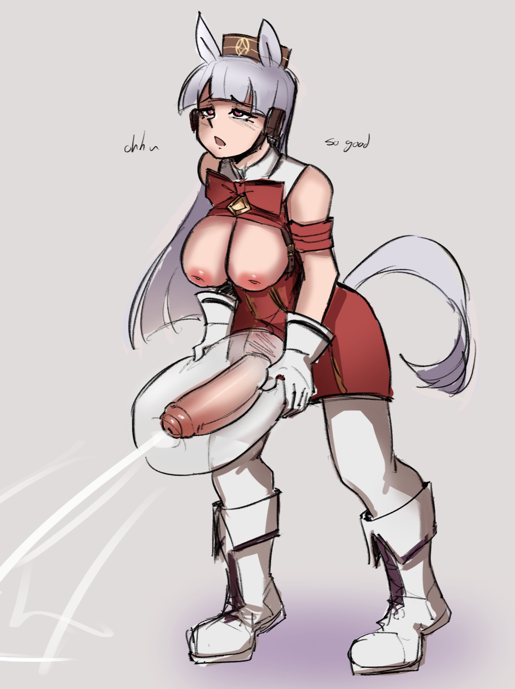 2d, 2d (artwork), 2d artwork, big cock, big penis, boobs, boobs out, breasts, breasts out, climax, clothed, cock, cum, cumming, cumming from masturbation, cumshot, dick, dickgirl, digital drawing (artwork), digital media (artwork), erect penis, erection, futa only, futanari, gold ship (umamusume), horny, horny futa, horse ears, horse girl, horse tail, large cock, large penis, looking pleasured, masturbating, masturbation, mouzr, penis, red eyes, sex toy, solo, solo dickgirl, solo focus, solo futa, tagme, text, tits, titties, umamusume, umamusume pretty derby, white hair