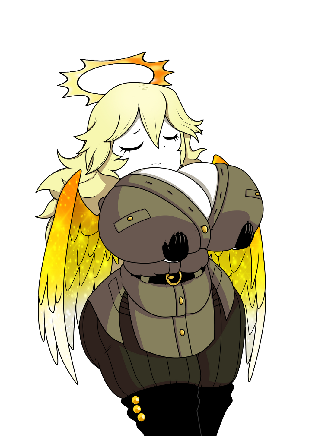 1girls angel angel_wings closed_eyes clothed curvy female funamusea halo igls_unth large_breasts long_hair solo solo_female solo_focus the_suns_curse white_skin wings