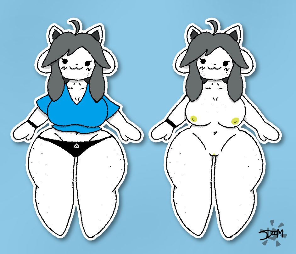 anthro areola big_breasts breasts clothed clothing dimsun female freckles fur furry furry_only genitals model_sheet nub_feet nude pussy short_stack shortstack solo temmie_(undertale) thick_thighs thigh_gap undertale undertale_(series) video_games wide_hips yellow_areola yellow_pussy