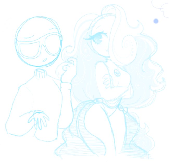 breasts cloud cloud_9_(ohthesunnyside) cloud_humanoid covered_eye crossed_arms curly_hair disembodied_head floating_head gem glasses hourglass_figure leotard long_hair obscured_eye ohthesunnyside sketch sweater thighs white_background wide_hips xitout