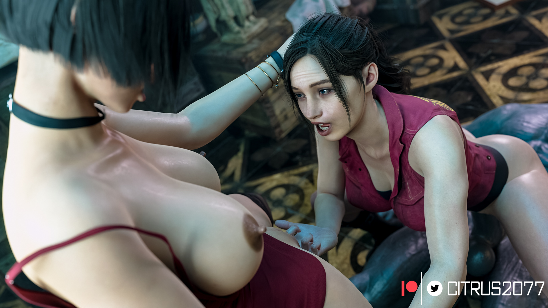 1monster, 2girls, 3d, 3d (artwork), ada wong, ada wong (adriana), big breasts, big penis, blender, blender (software), breasts, capcom, citrus2077, claire redfield, clothed, cowgirl position, female, fingering, huge cock, male, monster cock, penis, pleasure face, pussy, resident evil, resident evil 2, resident evil 2 remake, riding penis, sex, size difference, tagme, vagina, vaginal penetration, vaginal sex