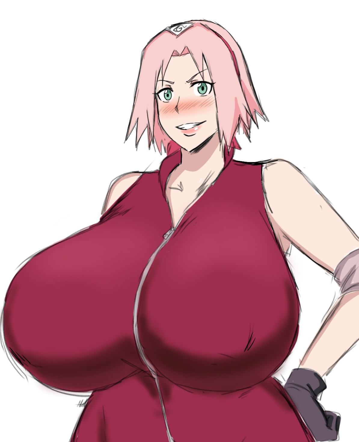 1girls, alternate breast size, big breasts, breasts, busty, curvaceous, curves, curvy, curvy body, curvy female, curvy figure, female, female focus, female only, green eyes, huge breasts, large breasts, momiji (artist), naruto, naruto (series), naruto shippuden, pink hair, sakura haruno, short hair, solo, solo female, venus body, voluptuous