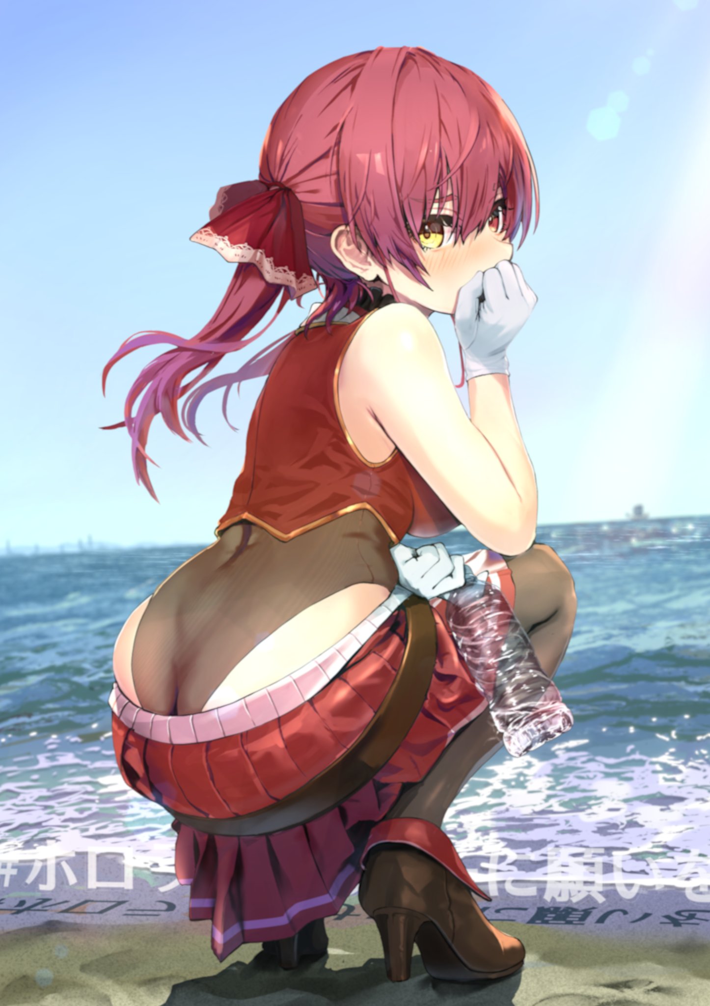 1girls, artist request, ass, ass cleavage, ass crack, butt crack, female, hololive, hololive fantasy, hololive japan, houshou marine, skirt, skirt down, source request, tagme, virtual youtuber