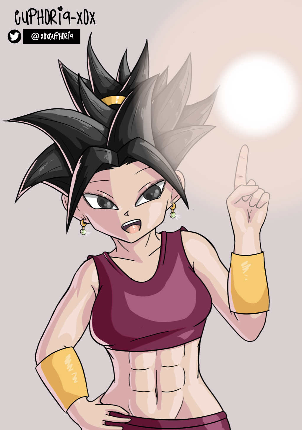 athletic athletic_female dragon_ball dragon_ball_super dragon_ball_z energy energy_ball euphoria-xox female female_focus female_only female_saiyan hand_on_hip kefla sports_bra sportswear toned universe_6 universe_6/universe_7 universe_6_girls