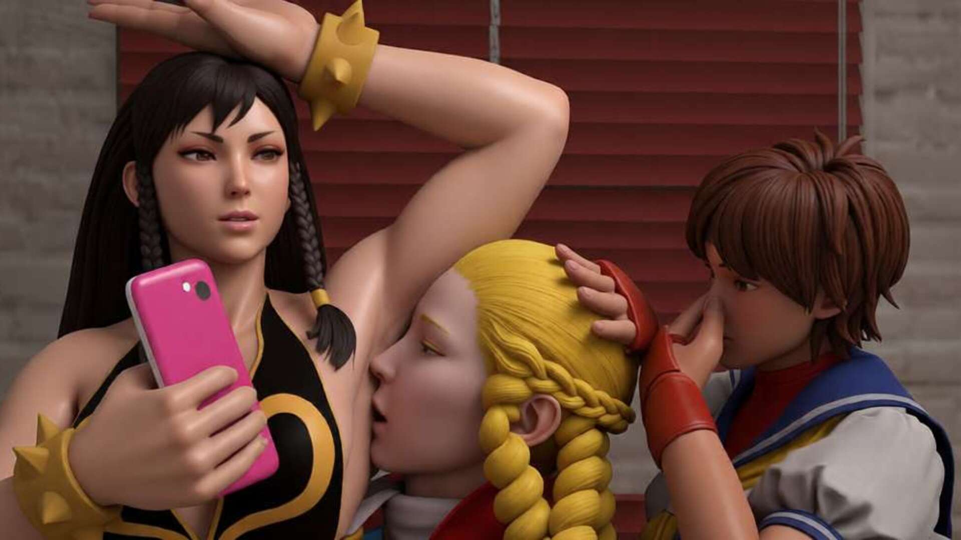 3d 3d_model 3d_render 3girls armpit_fetish armpit_licking armpits asian asian_female big_breasts blender chun-li female_only femdom karin_kanzuki lesbian lesbian_domination sakura_kasugano sexy sexy_female smell smelly smelly_armpits source_filmmaker street_fighter street_fighter_6 sweaty_armpits voluptuous yellowluxaresfm