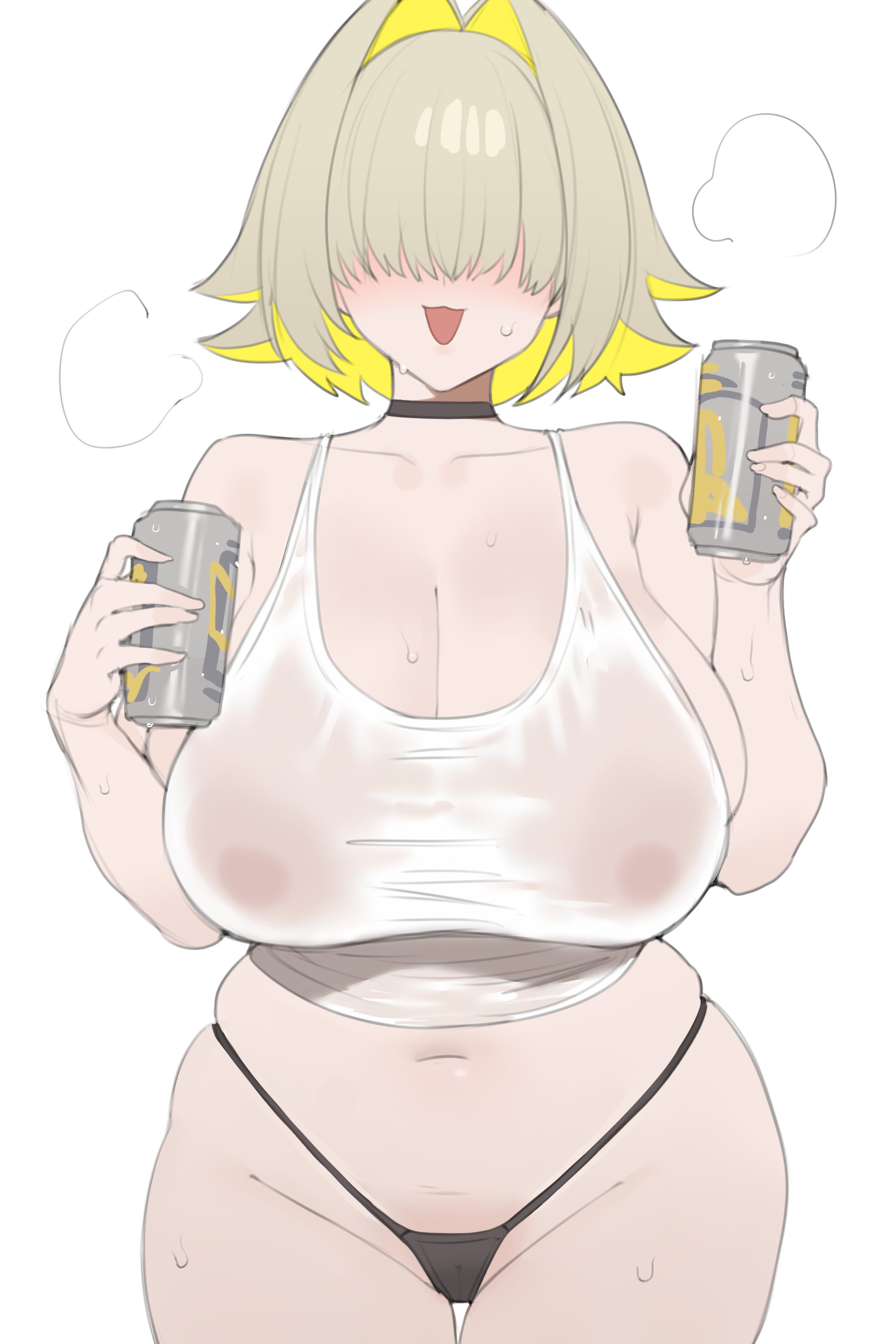 1girls, 2d, 2d (artwork), big boobs, big breasts, blonde, blonde female, blonde hair, blonde-haired female, boobs, boobs bigger than head, breasts, breasts bigger than head, drink, drinks, elegg (nikke), female, female focus, female only, goddess of victory: nikke, hair over eyes, large boobs, large breasts, solo, solo female, solo focus, toma (toma50)