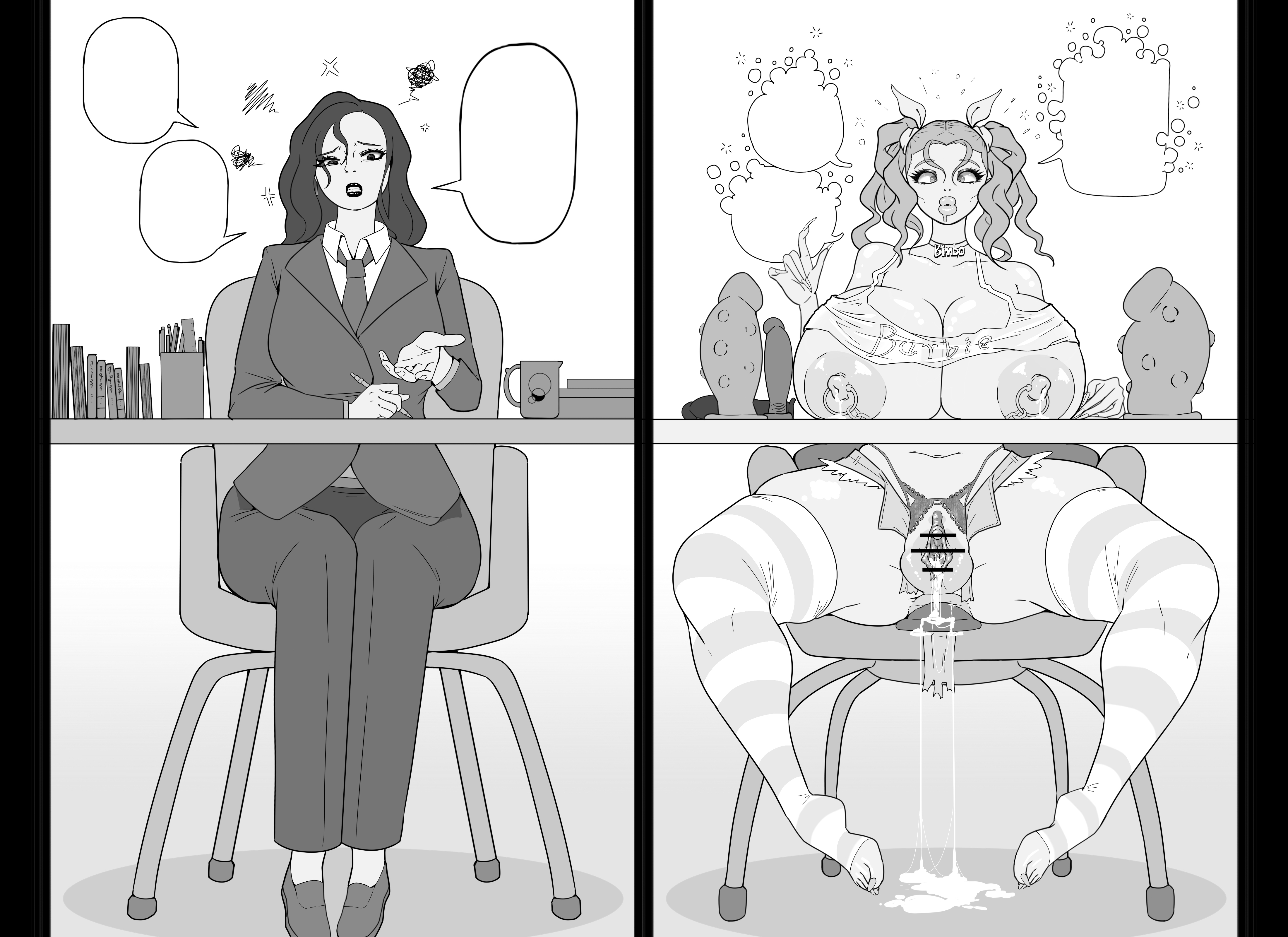 before and after, bimbofication, breast expansion, huge breasts, shanbei rui de, transformation, transformation sequence