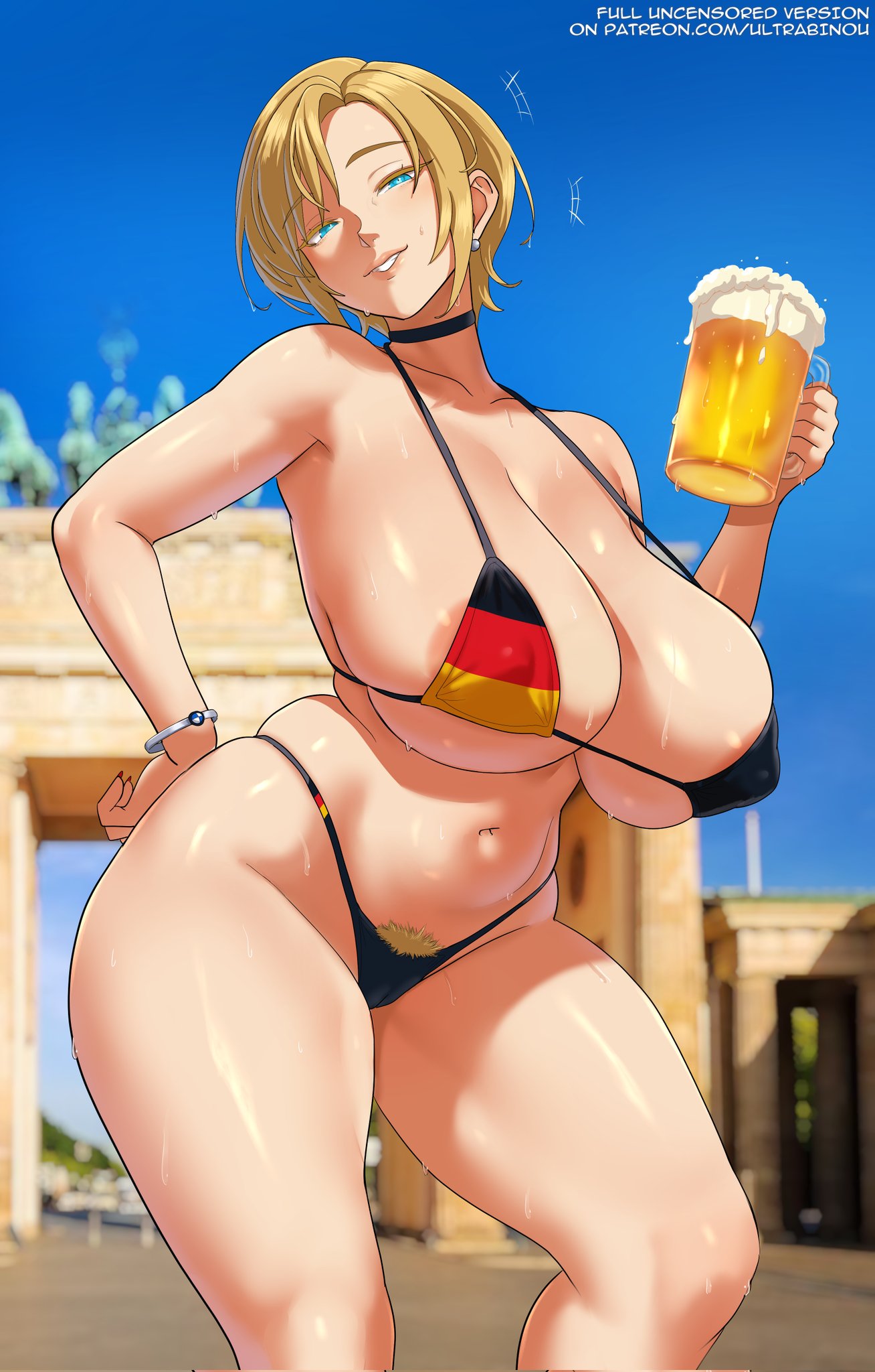 1girls, bikini, blonde hair, female, female only, flag bikini, flag print, light skin, light-skinned female, solo, ultrabinou