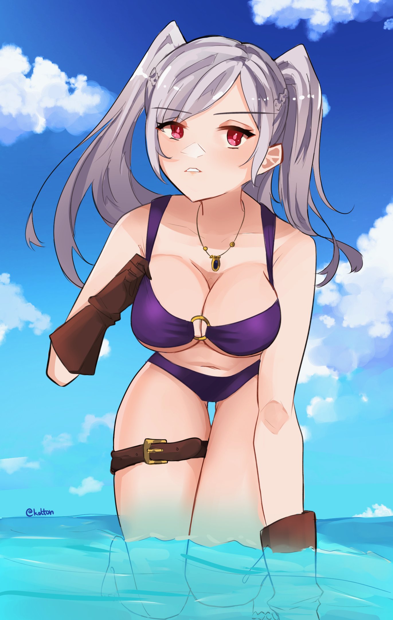 1girls alternate_costume bikini emi_(kottonart) female female_only fire_emblem fire_emblem_awakening fire_emblem_heroes grima_(fire_emblem) kotton kottonart nintendo official_alternate_costume purple_bikini purple_swimsuit red_eyes robin_(female)_(summer)_(fire_emblem) robin_(fire_emblem) robin_(fire_emblem)_(female) serafineart1001 twintails