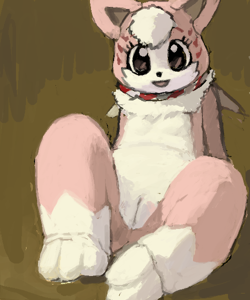 anthro bronzecatworld female fur furry furry_only genitals hair mascot pink_body pink_fur pussy shibasaki_saki sitting solo