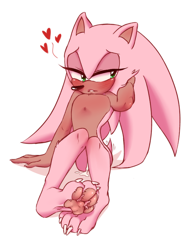 anthro blush bodily_fluids claws cum eulipotyphlan feet foot_focus fur genital_fluids heart hedgehog kukkiisart leaking_cum male mammal pawpads paws pink_body pink_fur sega solo sonic_(series) sonic_the_hedgehog sonic_the_hedgehog_(series) toe_claws