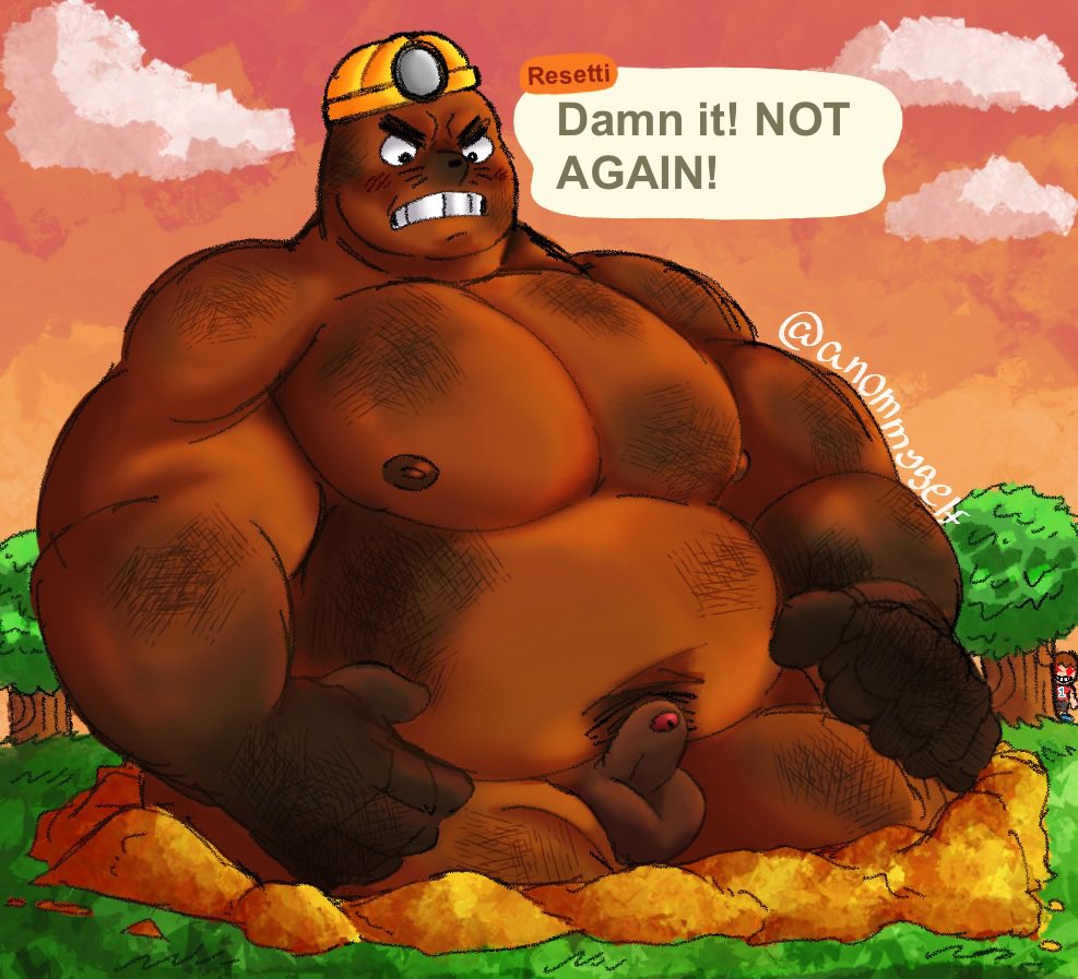 2022 angry animal_crossing anommyself anthro armor balls belly big_belly detailed_background english_text erection eulipotyphlan genitals hard_hat headgear helmet human humanoid_genitalia humanoid_hands humanoid_penis male mammal mole_(animal) moobs mr._resetti musclegut nintendo nipples outside overweight overweight_male penis small_penis solo_focus text video_games villager_(animal_crossing)