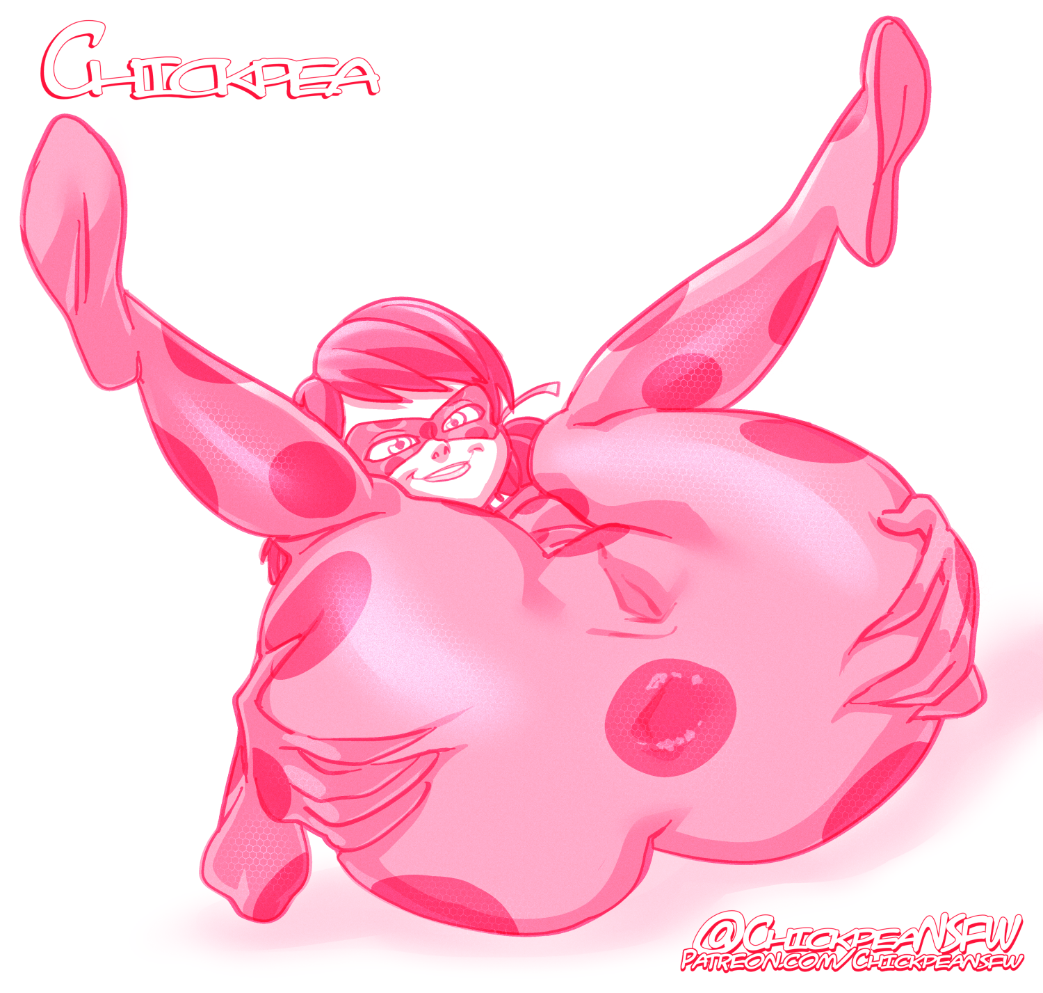 1girls, 2022, anus, anus visible through clothes, ass, big ass, big butt, bodysuit, chickpea, clothing skin, domino mask, eyemask, female, female only, gaping, heroine, huge ass, huge butt, marinette cheng, marinette dupain-cheng, mask, masked female, miraculous ladybug, monochrome, on back, pink theme, pussy, pussy visible through clothes, smile, spread anus, spread ass, superhero costume, superheroine, white background