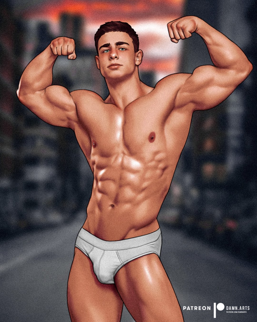 1boy abs ball_bulge blue_eyes brown_hair bulge damnarts flexing looking_at_viewer male male_nipples male_only matt_luscious muscles muscular_male onlyfans_model pecs penis_outline porn_star real_person smooth_skinned_male softcore solo underwear underwear_only white_underwear