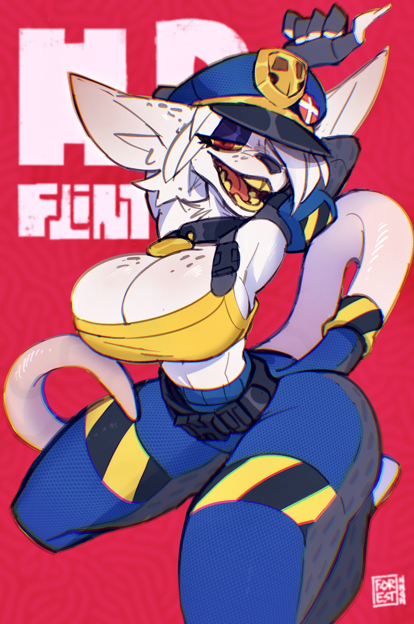 1girls big_breasts breasts cleavage female foretbwat freckles freckles_on_breasts furry officer_flint_(foretbwat) police_uniform red_eyes tagme