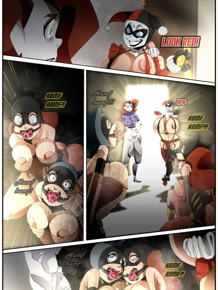 1futa, 3girls, ball gag, barbara gordon, batgirl, batman (series), batman: the animated series, big penis, blue eyes, bondage, bottomless futa, breasts, cat girl, catgirl, catwoman, catwoman (dcau), comic, dc, dc comics, dcau, dialogue, drooling, female, femdom, futadom, futanari, gag, gagged speech, giant breasts, giant penis, green eyes, harley quinn, harley quinn (classic), heroine, huge breasts, huge cock, imminent rape, intersex, kidnapped, lezdom, mask, multiple females, multiple girls, partially clothed, penis, pepsiminus, poison ivy, poison ivy (dcau), red hair, rope bondage, scared, selina kyle, sweat, tears, text, the new batman adventures, tied up, villain, villainess