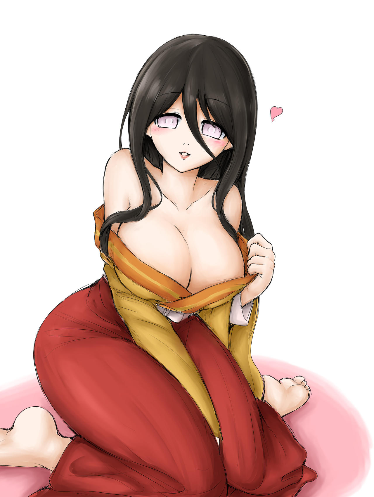 1girls, bare shoulders, barefoot, big breasts, blush, boruto: naruto next generations, breasts, brown hair, busty, cleavage, curvaceous, curvy, curvy figure, feet, female, female focus, female only, hyuuga hanabi, kneeling, large breasts, light skin, light-skinned female, lips, lipstick, long hair, looking at viewer, makeup, naruto, naruto (series), no bra, on knees, pale skin, pale-skinned female, pink lips, pink lipstick, purple eyes, shounen jump, soles, solo, solo female, solo focus, thick thighs, thighs, toes, undressing, voluptuous, wide hips, yukata