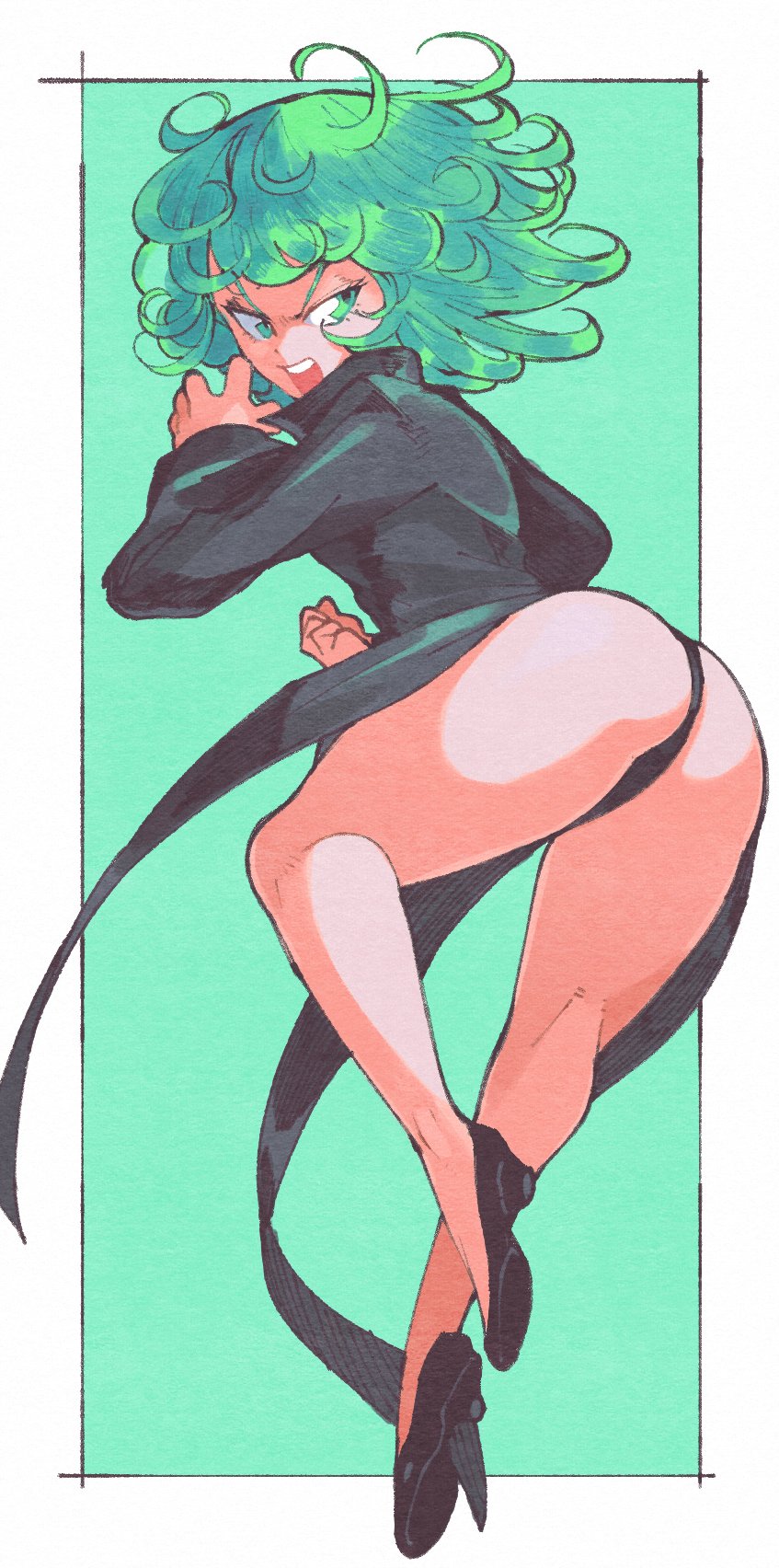 1girls, ass, big ass, female, female only, green hair, inkerton-kun, inkuusan, one-punch man, solo, tatsumaki