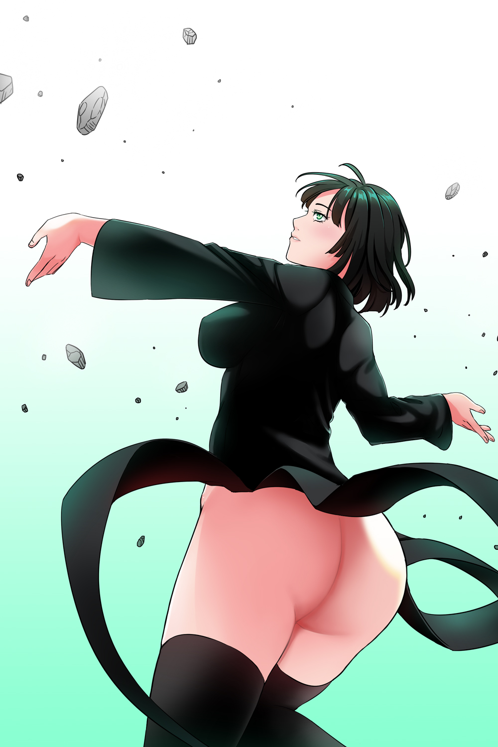 1girls arms_up artist_request ass ass_focus back back_view big_ass big_breasts big_butt blush bob_cut boots bottomless breasts butt_focus clothed clothing curvaceous curvy curvy_body curvy_female curvy_figure dark_green_hair dark_hair dress dress_lift esper exposed_ass exposed_thighs female female_focus female_only fubuki_(one-punch_man) green_eyes green_hair heroine hips large_ass legs legs_together light-skinned_female light_skin lips lipstick medium_hair one-punch_man pose psychic revealing_clothes rubble short_hair side_view sideboob slim slim_waist stockings thick_thighs thighs thin_waist tight_clothing voluptuous waist wide_hips