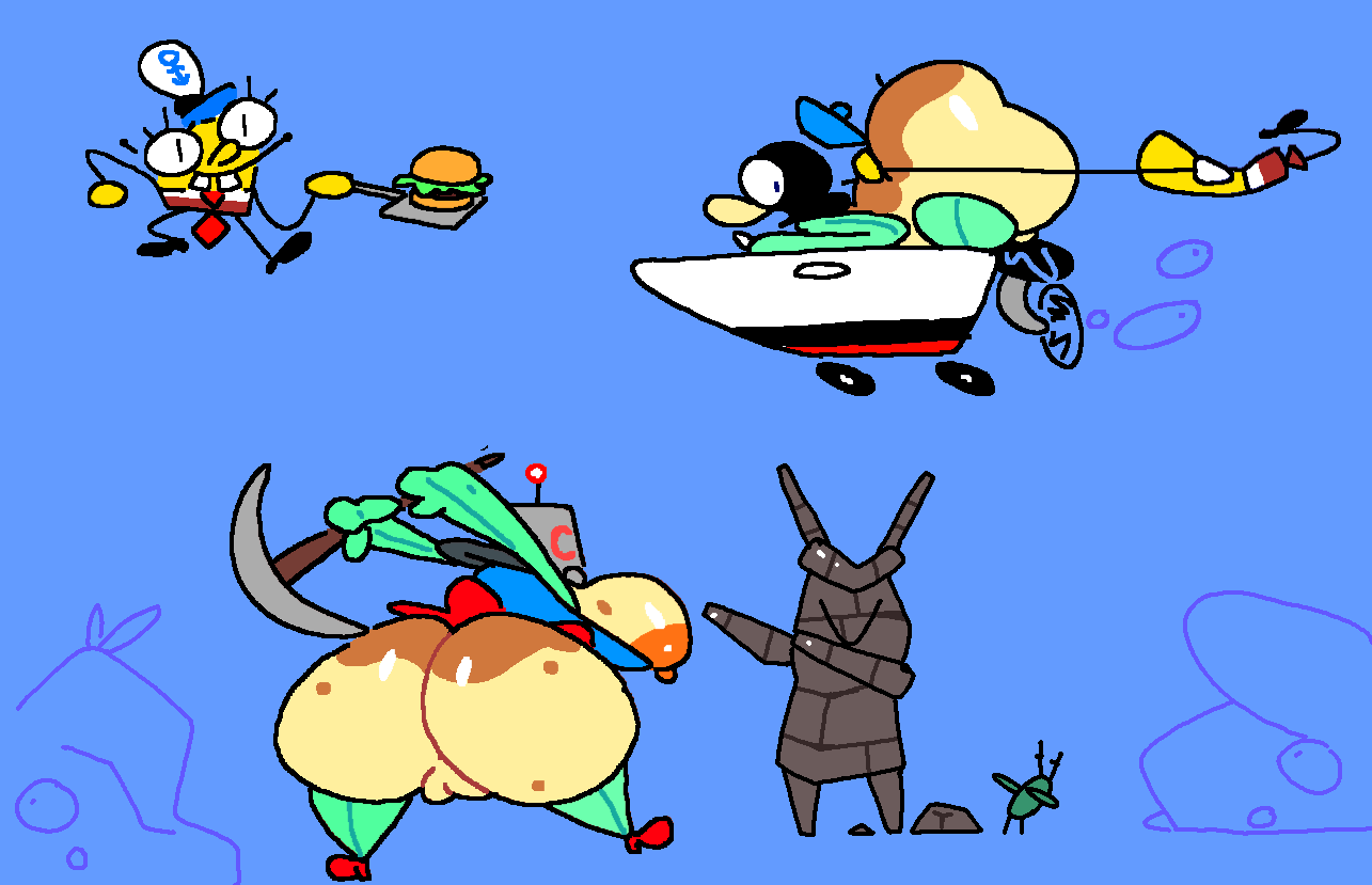 anthro ass big_butt butt_grab dabbing driving duo female fish genitals hand_on_butt male marine meme mrs._puff nickelodeon pufferfish puffy_pussy pussy sheldon_j._plankton smooth_skin spongebob_squarepants spongebob_squarepants_(character) superiorfox