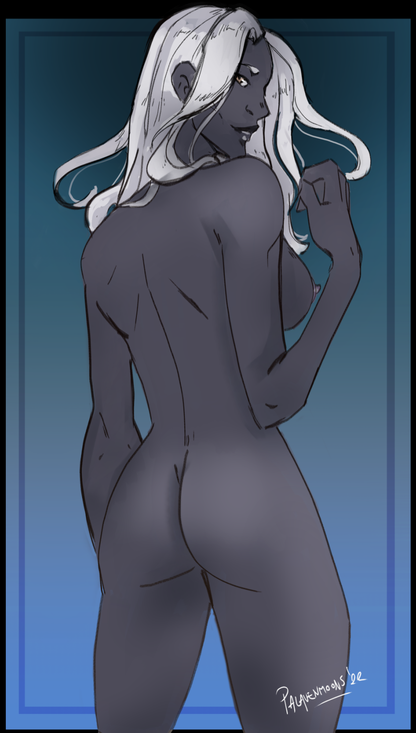 1girls 2022 alien ass back breasts commission dark-skinned_female dark_skin female lips long_hair moran_volker nipples nude original_character palavenmoons solo white_hair