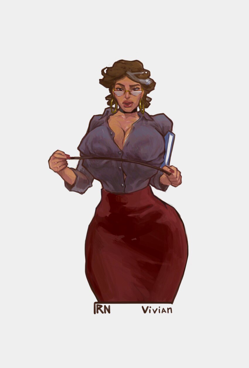 bimbo, clothed, colored, female, female only, glasses, hourglass figure, iranon, teacher, vivian (iranon)