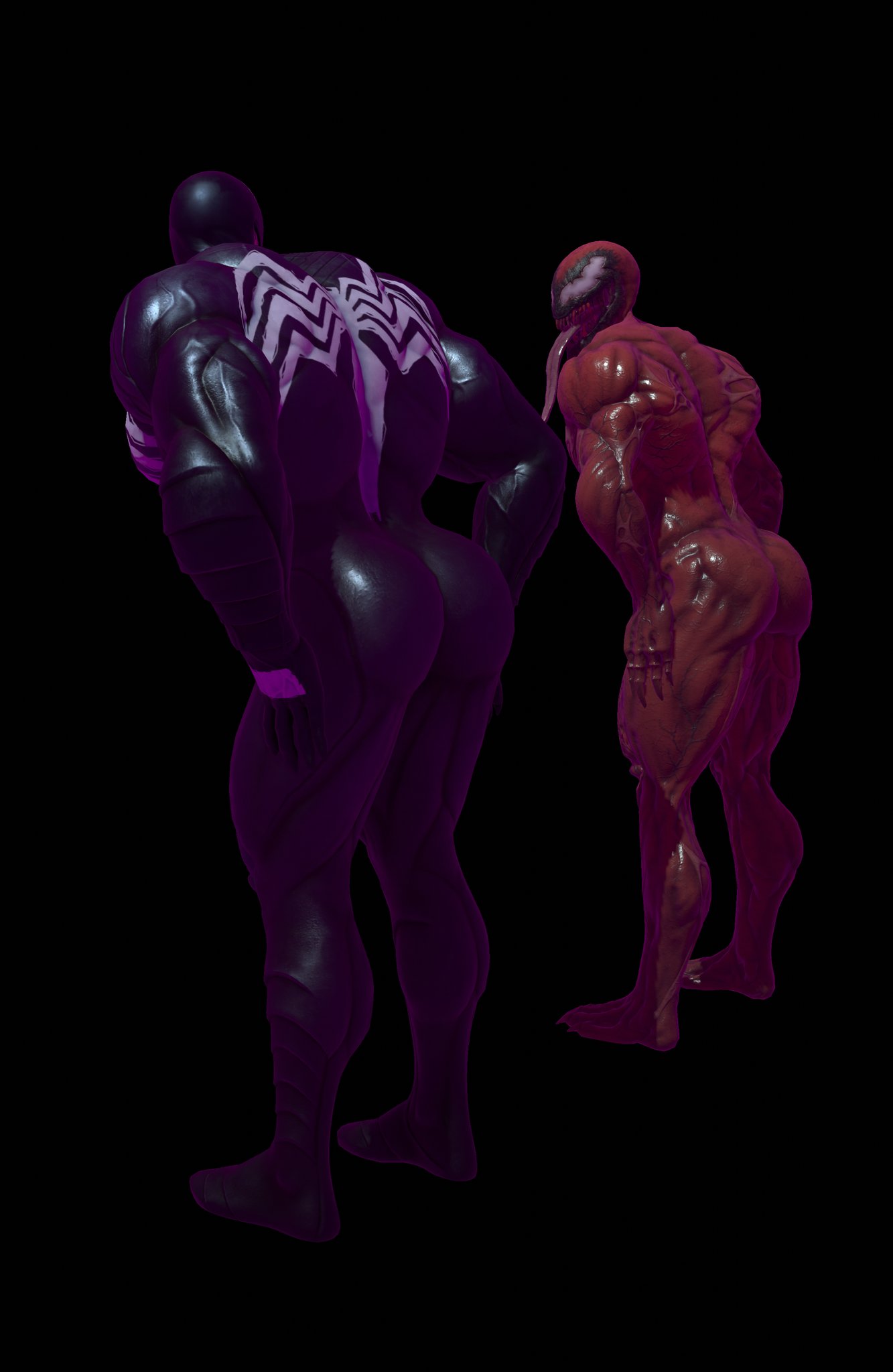 2boys 3d ass bighotdaddycat carnage_(marvel) dark_body fangs humanoid looking_at_another male male/male male_only marvel muscular muscular_male nude presenting_ass red_body smooth_skin spider-man_(series) symbiote tagme venom_(marvel)