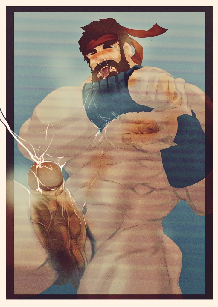 balls bara beard big_pecs big_penis bighaozi blush boner capcom cum cum_out_nose erection gay headband male male_only muscles muscular orgasm pec_grasp penis ryu_(street_fighter) solo solo_male street_fighter street_fighter_6 tongue_out