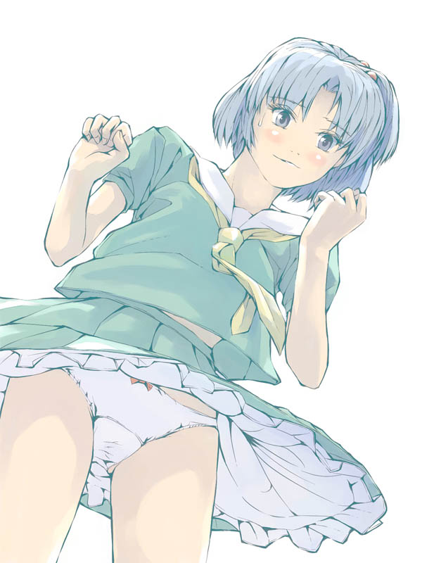 98se-tan blush bow bow_panties from_below lingerie microsoft microsoft_windows miniskirt os-tan panties pantyshot pantyshot_(standing) petticoat ribbon school_uniform serafuku skirt solo underwear upskirt white_panties windows_98se