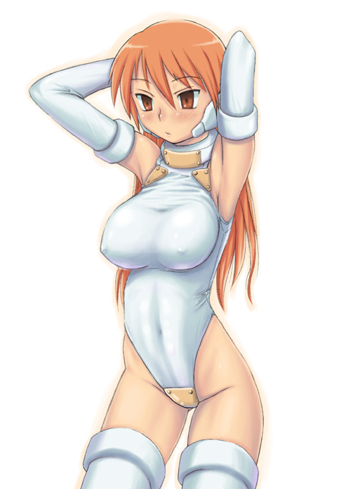 1girls android bodysuit breasts clothing erect_nipples erect_nipples_under_clothes female hazel_eyes komusou large_breasts leotard long_hair orange_eyes orange_hair red_hair serio_(to_heart) solo stockings to_heart to_heart_(series)