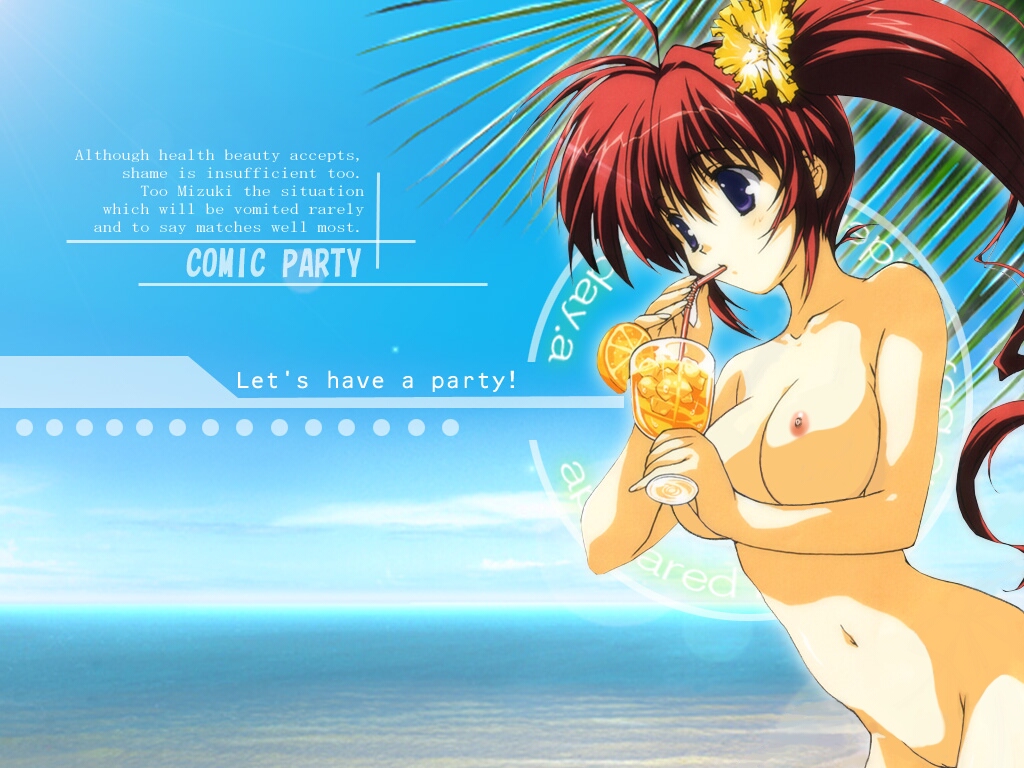 beach comic_party engrish nude nude_filter photoshop red_hair solo takase_mizuki tied_hair twintails uncensored wallpaper