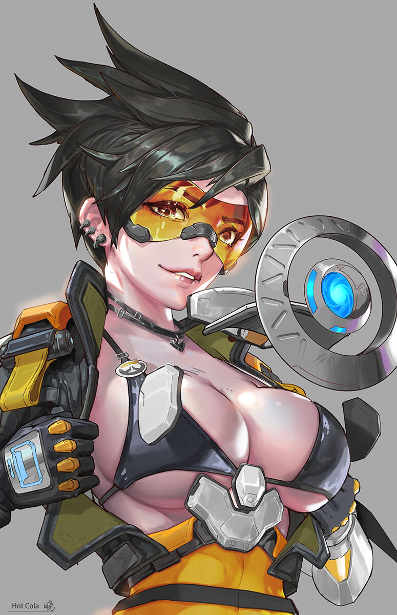 1girls, big breasts, blizzard entertainment, bra, breasts, cleavage, female, female only, hot cola, light skin, light-skinned female, open clothes, open shirt, orange-tinted eyewear, overwatch, overwatch 2, showing breasts, sideboob, smile, solo, tinted eyewear, tracer, tracer (overwatch 2 suit), underboob, visor