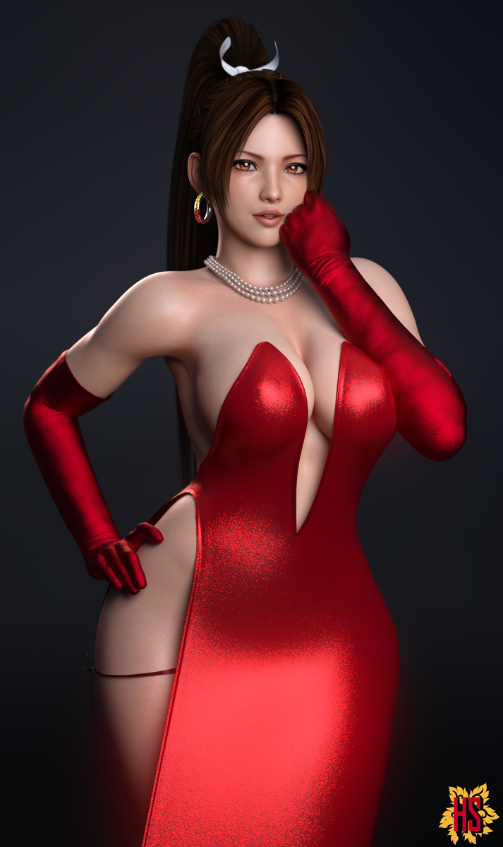 1girls, 3d, big breasts, breasts, cleavage, curvy, dress, fatal fury, female, female only, fully clothed, hagiwara studio, king of fighters, mai shiranui, snk, solo, voluptuous