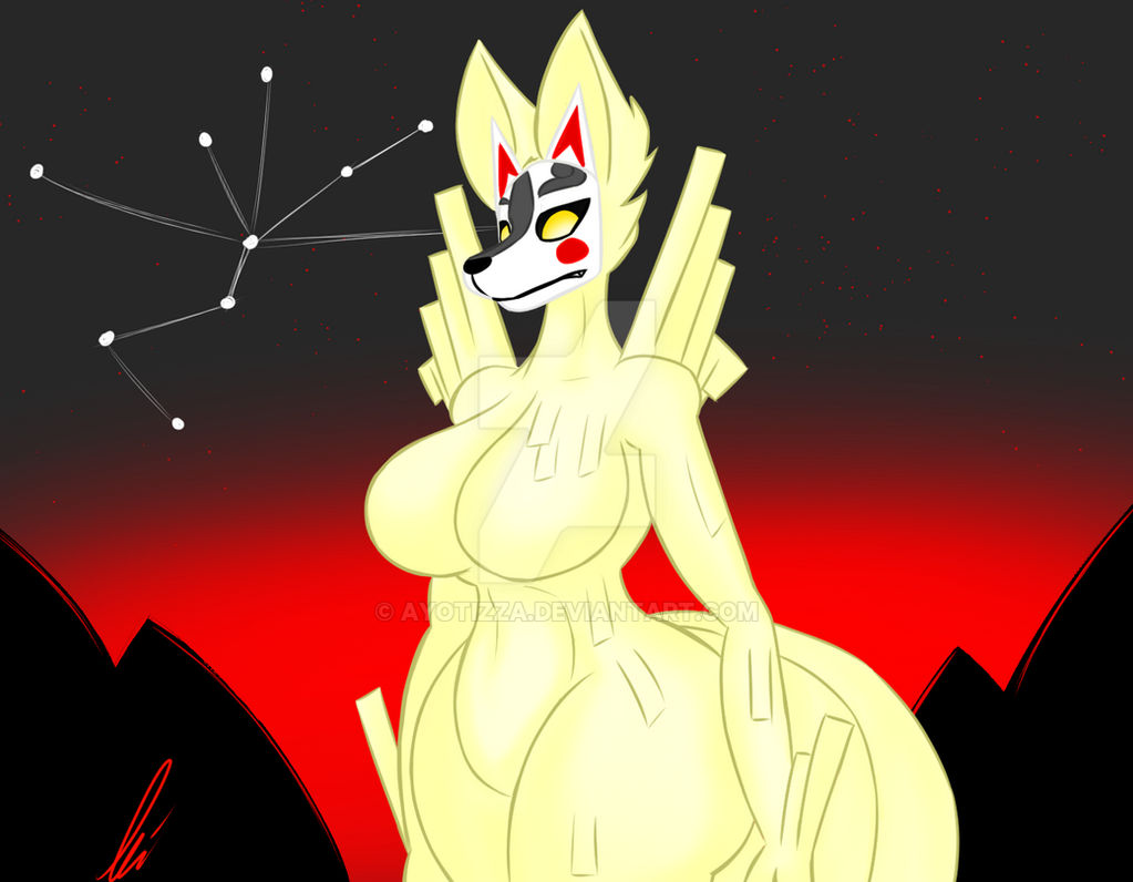 anthro ayotizza breasts featureless_breasts female looking_at_viewer ninetails_(okami) no_nipples solo