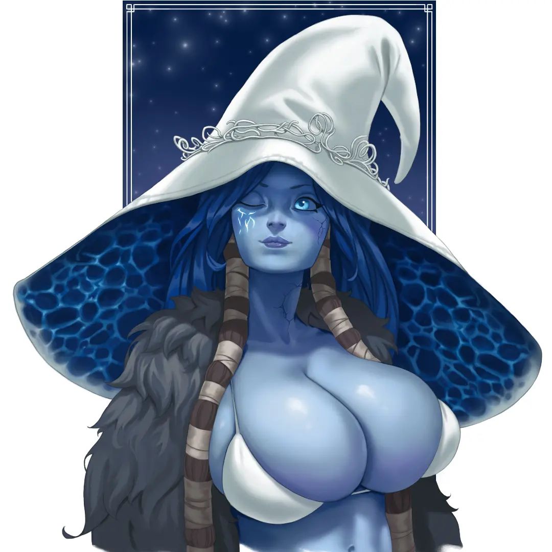 1girls big_breasts bikini blue_body blue_hair blue_skin cleavage elden_ring female female_only fromsoftware huge_breasts light-skinned_female portrait ranni_the_witch sideboob solo sparky.girlsart underboob witch_hat