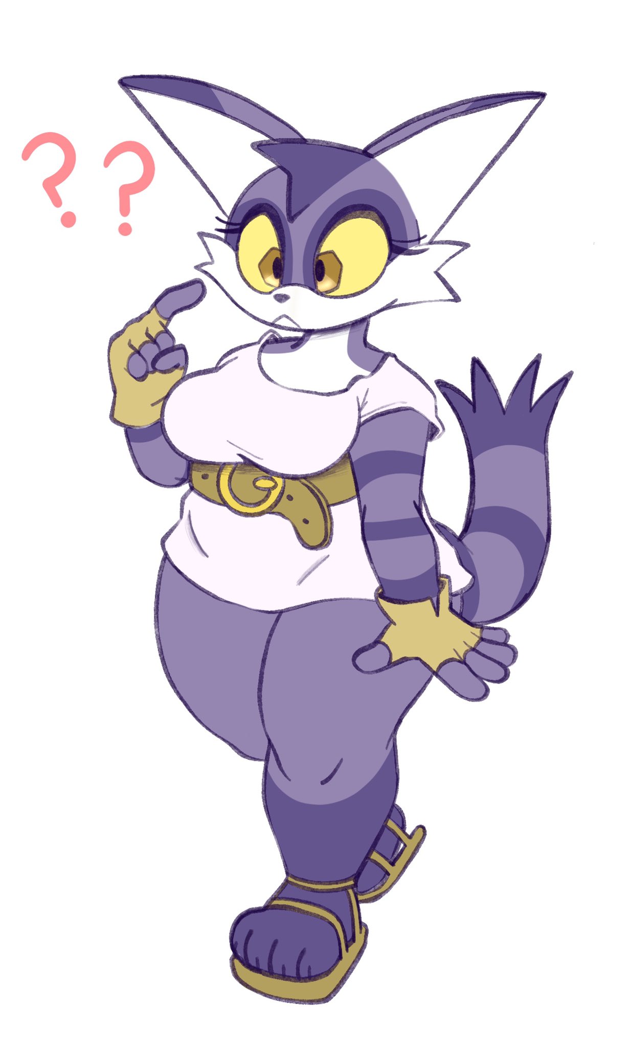 ?, ??, anthro, belt, big the cat, biggie (female big), breasts, domestic cat, ear, feet, feline, female, fingers, fur, furry, gloves, noogatdelight, pointing, rule 63, sandals, sega, shirt, sonic (series), sonic the hedgehog (series), tail