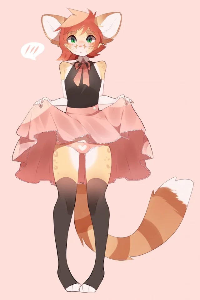 1boy anthro arm_warmers beige_fur black_topwear bow bow_around_neck brown_fur crossdressing cute femboy fennec_fox frail fredek666 furry gloves green_eyes meerkat panties pink_panties pink_skirt red_hair skirt skirt_lift skirt_up slender socks soft stockings striped_tail tan_fur thighhighs thin_arms toeless_legwear toeless_socks trap white_gloves wholesome