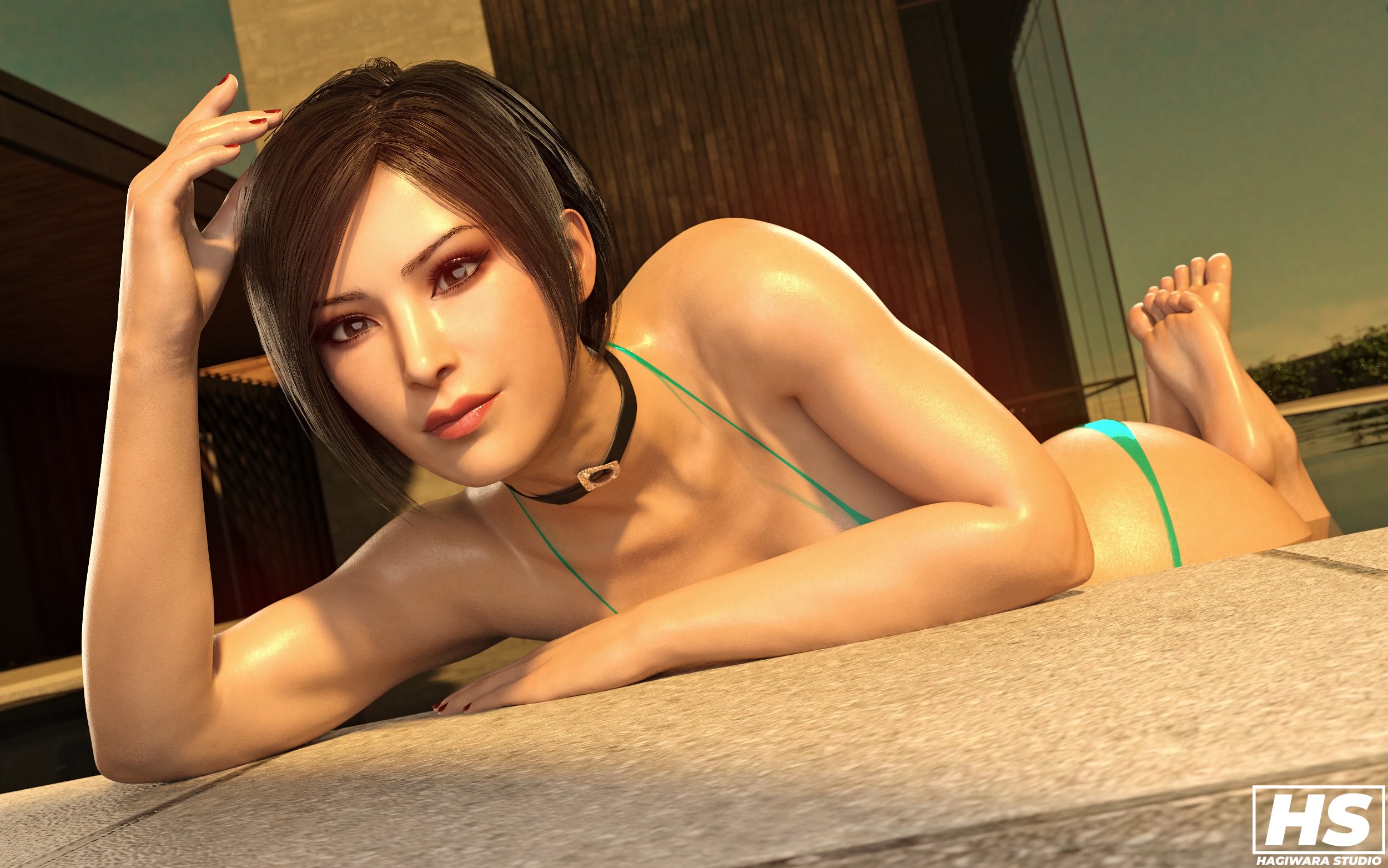 1girls, 3d, ada wong, ada wong (adriana), ass, big ass, big breasts, bikini, black hair, breasts, brown eyes, busty, capcom, cleavage, female, female focus, female only, hagiwara studio, hourglass figure, large breasts, looking at viewer, pose, posing, resident evil, resident evil 2, resident evil 2 remake, resident evil 4, resident evil 4 remake, short hair, solo, swimsuit, tagme, thick thighs, wide hips