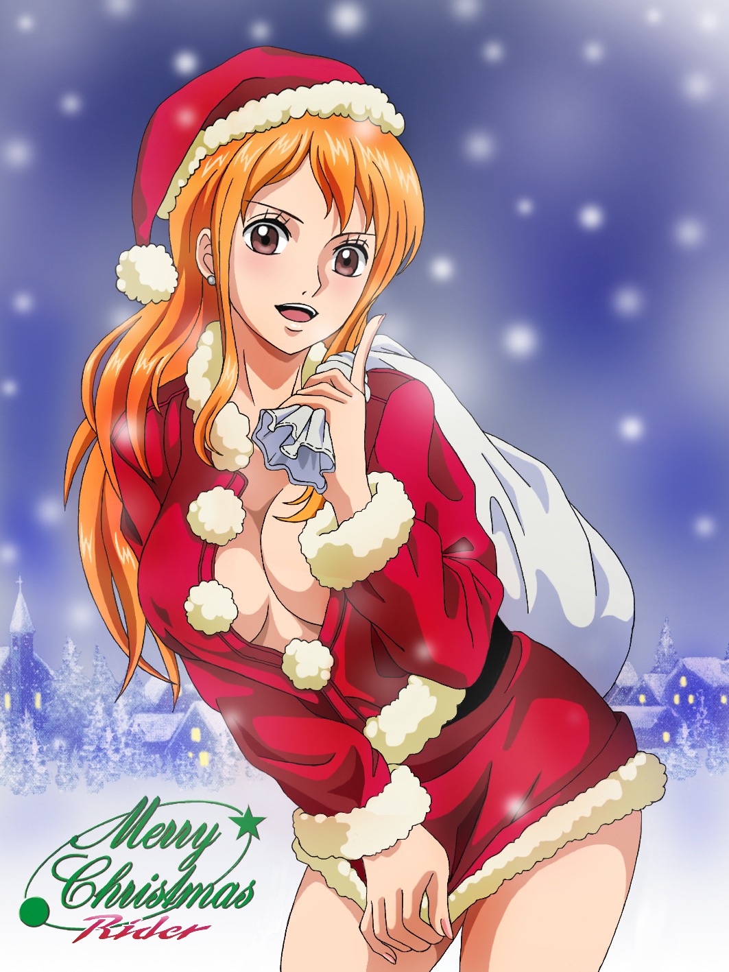 1girls, christmas, christmas hat, christmas outfit, female, female only, nami (one piece), one piece, orange hair, orange-haired female, raida (j5einmnjp3r49k6)